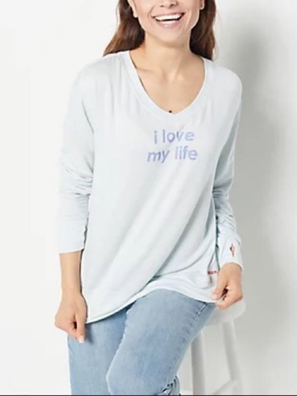 Peace Love World Brushed French Terry V-Neck Top